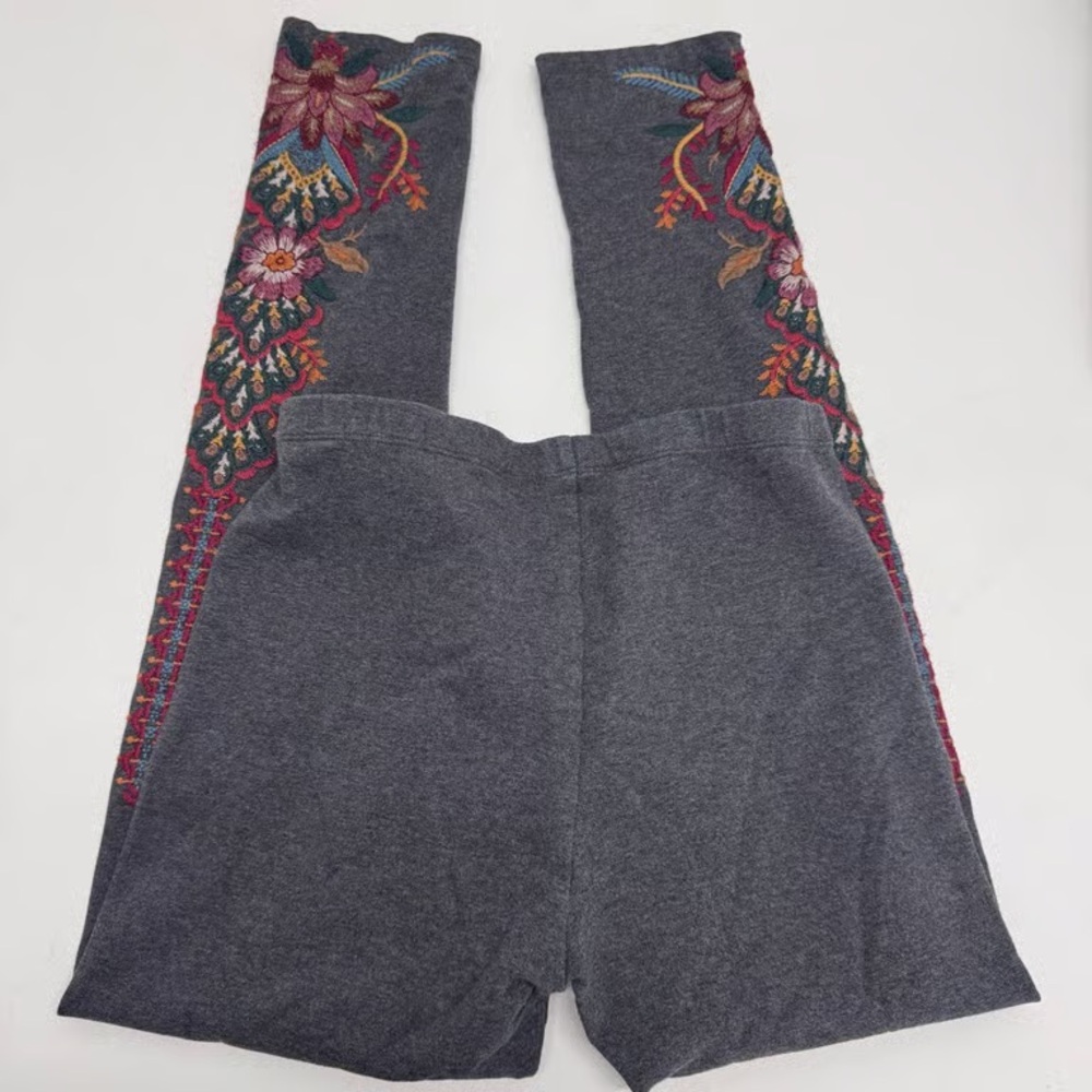 Johnny Was LA Floral Embroidered Aivita Leggings Stretch Small Gray Boho Cozy
